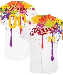 Custom 3D Pattern Design Colorful Bright Ink Splashes Authentic Baseball Jersey