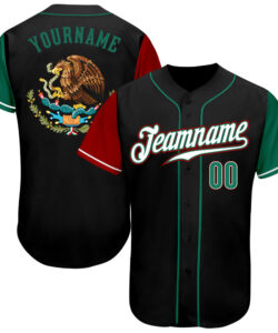 Custom Black Kelly Green-Red Authentic Mexico Two Tone Baseball Jersey