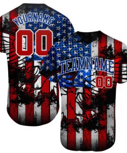 Custom Black Red Royal-White 3D Eagle American Flag Authentic Baseball Jersey