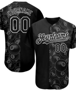 Custom Black White 3D Pattern Design Billiards Snooker 8 Ball Authentic Baseball Jersey