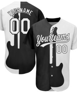Custom Black White 3D Pattern Design Music Festival Guitar Rock And Roll Authentic Baseball Jersey