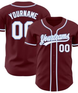 Custom Burgundy White-Light Blue Authentic Baseball Jersey