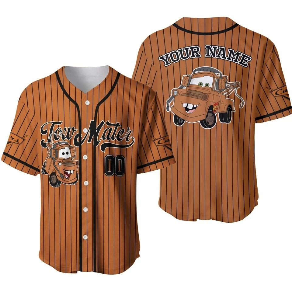 Custom Disney Cars Lightning Tow Mater Brown Simple Baseball Jersey