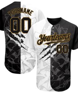 Custom Graffiti Pattern Black-Old Gold 3D Authentic Baseball Jersey