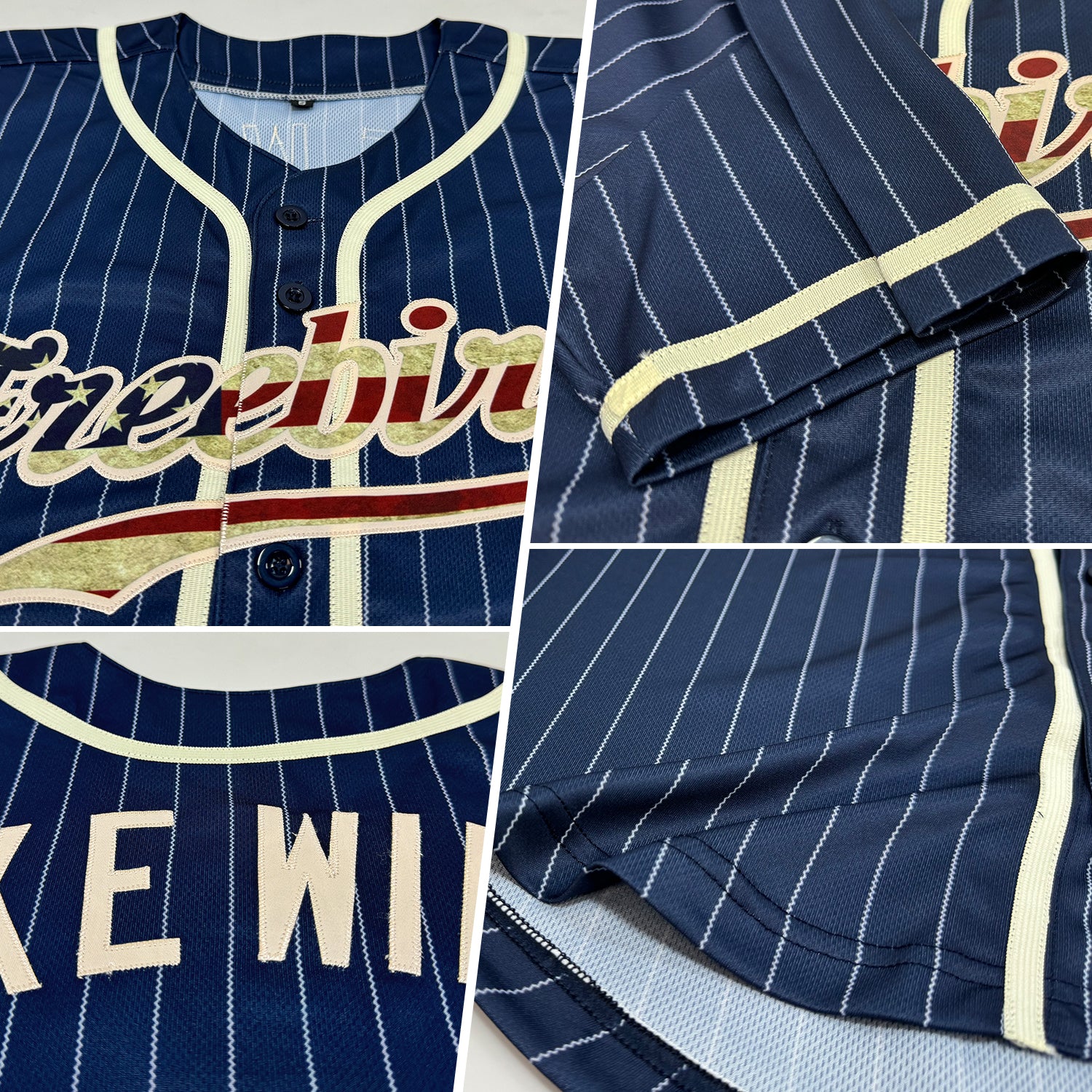 Custom Navy White Pinstripe Vintage USA Flag-Cream Authentic Baseball Jersey1