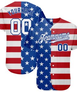Custom Royal White-Red American Flag Fashion Authentic Baseball Jersey