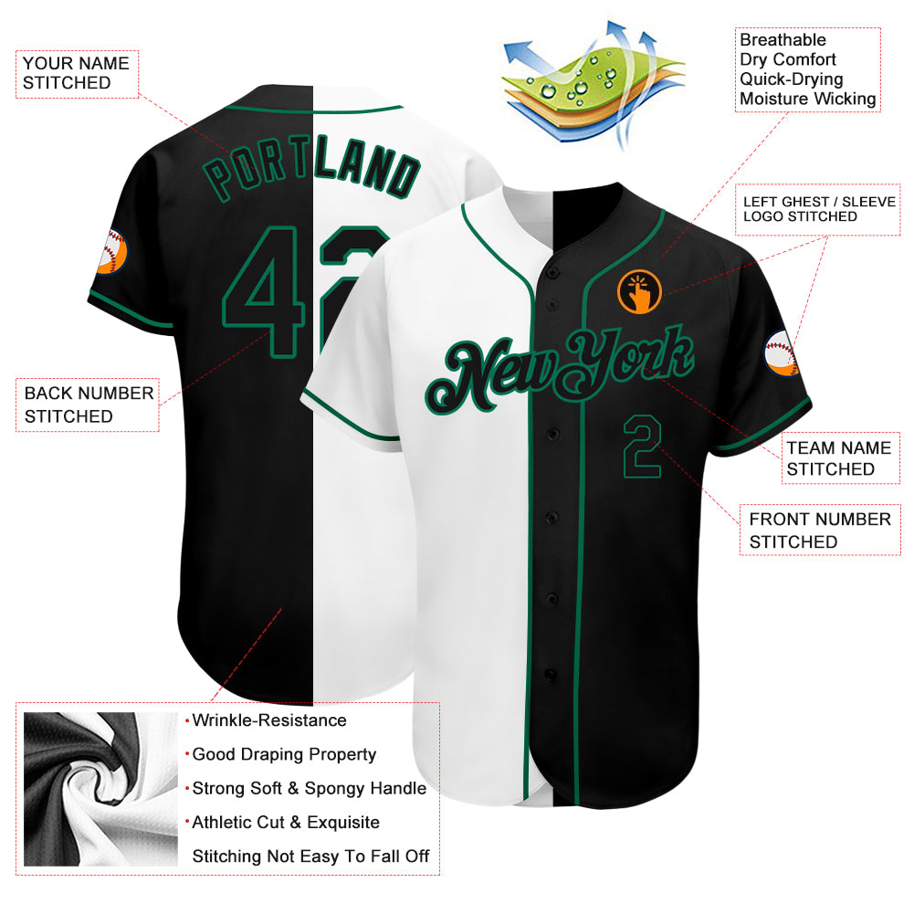 Custom White-Black Kelly Green Authentic Split Fashion Baseball Jersey1