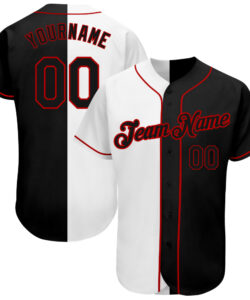 Custom White-Black Red Authentic Split Fashion Baseball Jersey