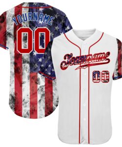 Custom White Red-Royal 3D American Flag Authentic Baseball Jersey