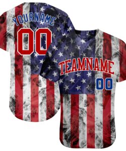 Custom White Red-Royal 3D American Flag Fashion Authentic Baseball Jersey