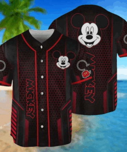 Cute Mickey Mouse Never Too Old For Magic Red & Black Baseball Jersey Shirt