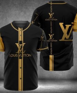 Louis Vuitton Yellow Logo Black Baseball Jersey #14