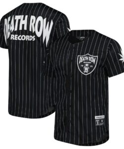 Men's Black Death Row Records Pin Stripe Baseball Jersey
