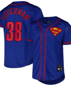 Men's Blue Superman Replica Full-Button Baseball Jersey