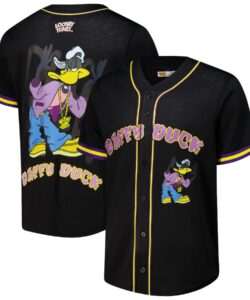 Men's Freeze Max Black Looney Tunes Hip Hop Daffy Button-Up Baseball Jersey