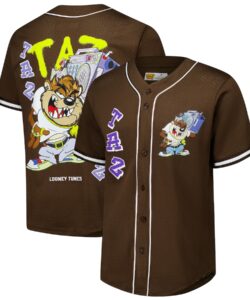 Men's Freeze Max Brown Looney Tunes Hip Hop Taz Button-Up Baseball Jersey