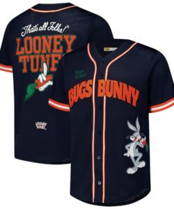 Men's Freeze Max Navy Looney Tunes Bugs Bunny What's Up Doc Button-Up Baseball Jersey