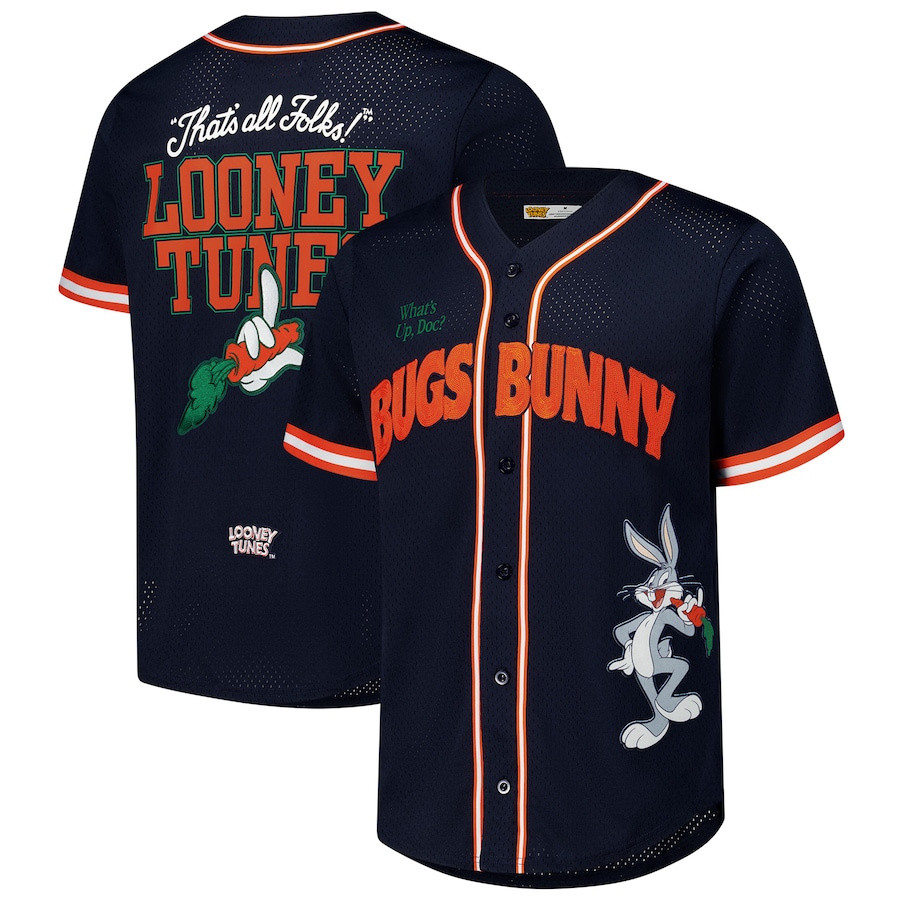 Men's Freeze Max Navy Looney Tunes Bugs Bunny What's Up Doc Button-Up Baseball Jersey