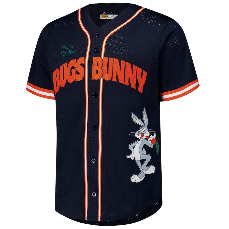 Men's Freeze Max Navy Looney Tunes Bugs Bunny What's Up Doc Button-Up Baseball Jersey1