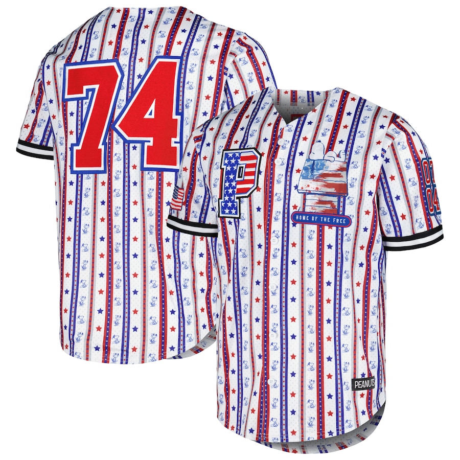 Men's Freeze Max White Peanuts Home of the Free Baseball Jersey