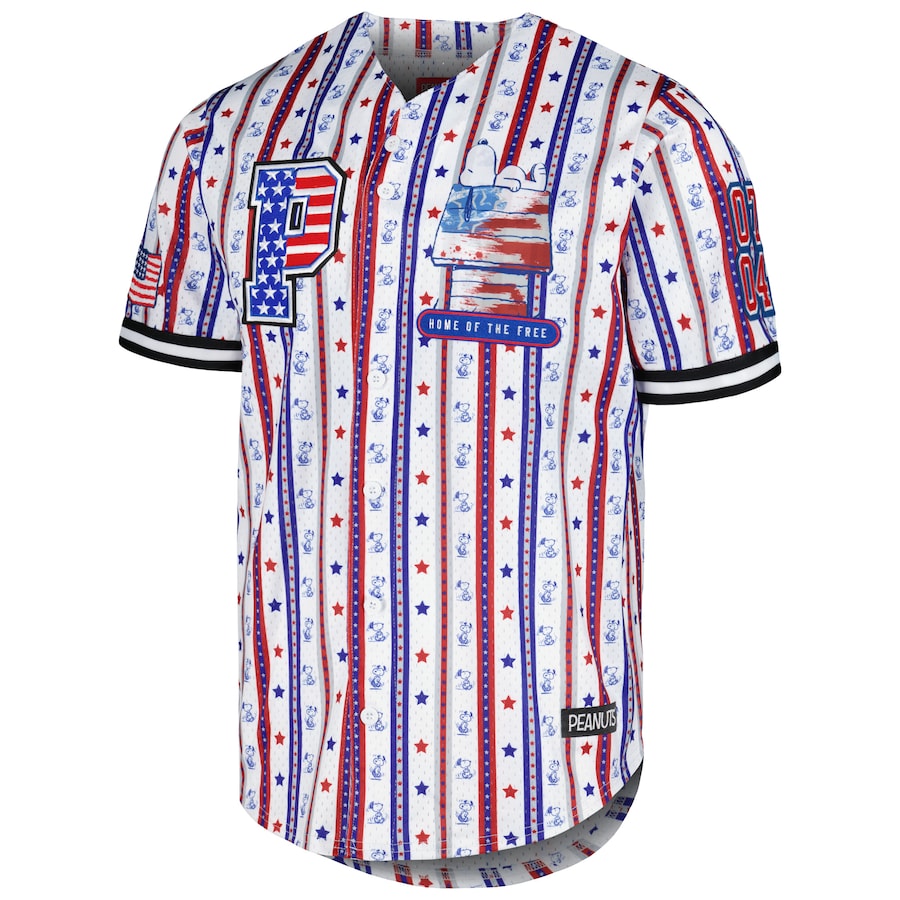 Men's Freeze Max White Peanuts Home of the Free Baseball Jersey1