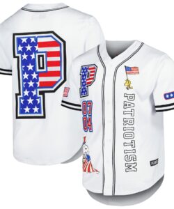 Men's Freeze Max White Peanuts Patriotism Baseball Jersey
