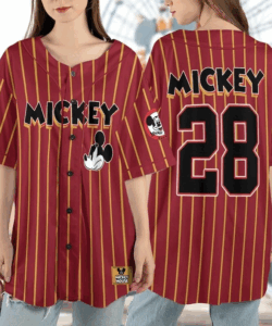 Mickey Mouse 1928 Black & Red Simple Striped Baseball Jersey Shirt