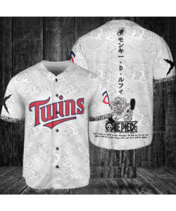 Minnesota Twins MLB One Piece Monkey D. Luffy Waving Pattern Baseball Jersey White