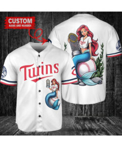 Minnesota Twins x Ariel Mermaid with Trophy Custom Baseball Jersey White