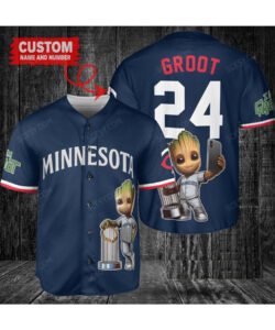 Minnesota Twins x Baby Groot Marvel Guardians Of The Galaxy with Trophy Custom Baseball Jersey Navy