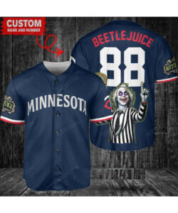 Minnesota Twins x Beetlejuice Halloween with World Series Trophy Custom Baseball Jersey Navy