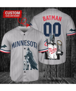 Minnesota Twins x DC Comics Batman The Dark Knight with Trophy Custom Baseball Jersey Gray Road