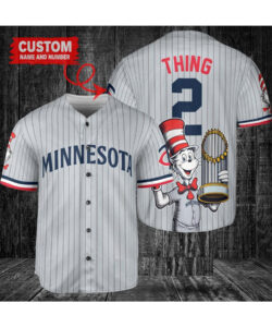 Minnesota Twins x Dr Seuss with World Series Trophy Custom Baseball Jersey Gray Road