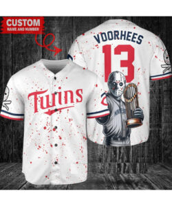 Minnesota Twins x Friday the 13th Jason Voorhees Halloween with World Series Trophy Custom Baseball Jersey White