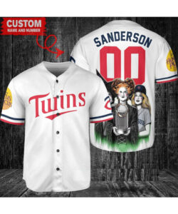 Minnesota Twins x Hocus Pocus Sanderson Sisters Halloween with World Series Trophy Custom Baseball Jersey White