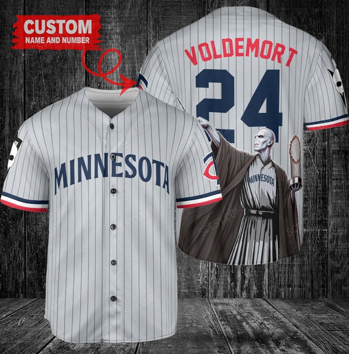 Minnesota Twins x Lord Voldemort Harry Potter with Trophy Custom Baseball Jersey Gray Road