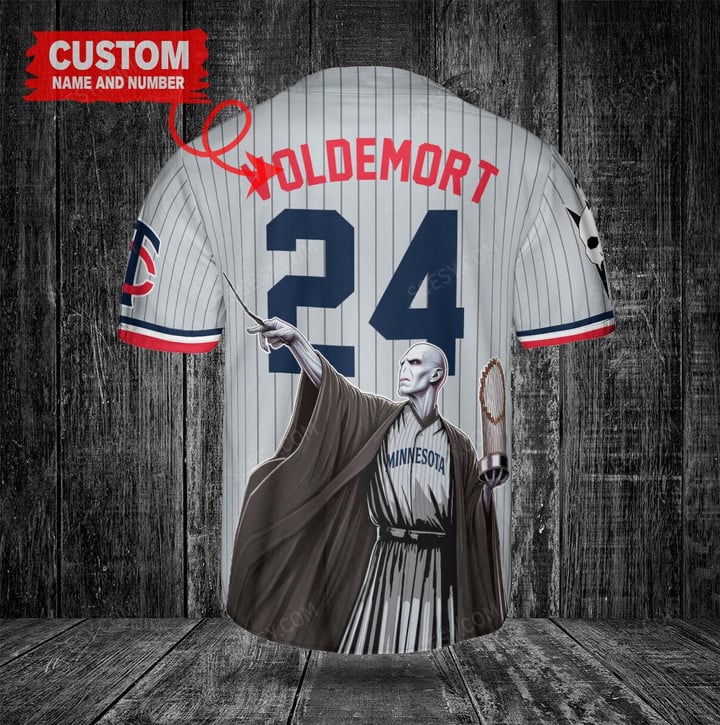 Minnesota Twins x Lord Voldemort Harry Potter with Trophy Custom Baseball Jersey Gray Road2