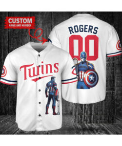 Minnesota Twins x Marvel Captain America Steve Rogers with Trophy Custom Baseball Jersey White