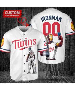 Minnesota Twins x Marvel Iron Man Tony Stark with Trophy Custom Baseball Jersey White