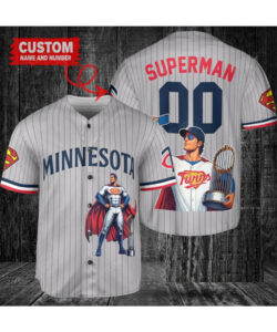 Minnesota Twins x Superman DC Comics with Trophy Custom Baseball Jersey Gray Road