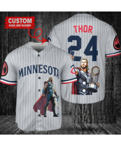 Minnesota Twins x Thor Marvel with Trophy Custom Baseball Jersey Gray Road