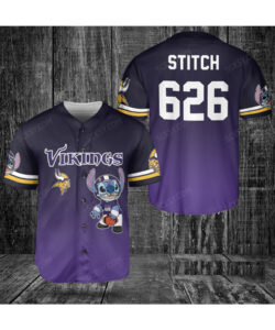 Minnesota Vikings Lilo & Stitch Baseball Jersey Black Purple