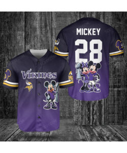 Minnesota Vikings Minnie And Mickey Baseball Jersey Black Purple