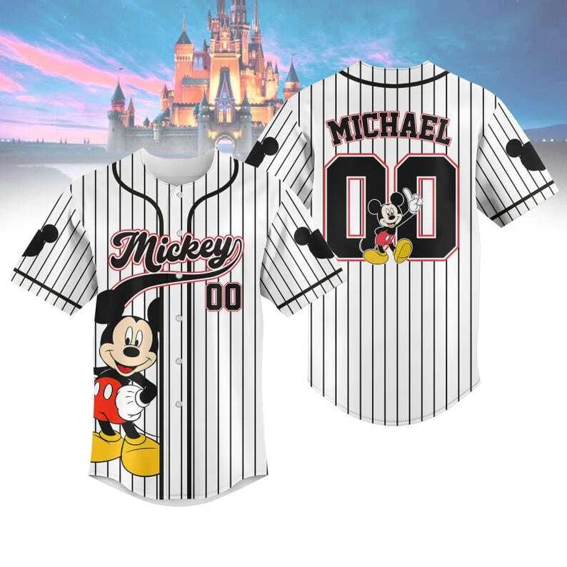 Personalized Cute Mickey Mouse Gift For Fan Black Striped Baseball Jersey Shirt