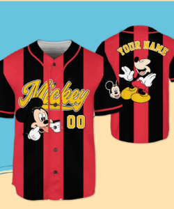 Personalized Mickey Mouse Black & Red Baseball Jersey Shirt