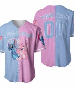 Personalized Stitch And Angel Couple Lovers Baseball Jersey
